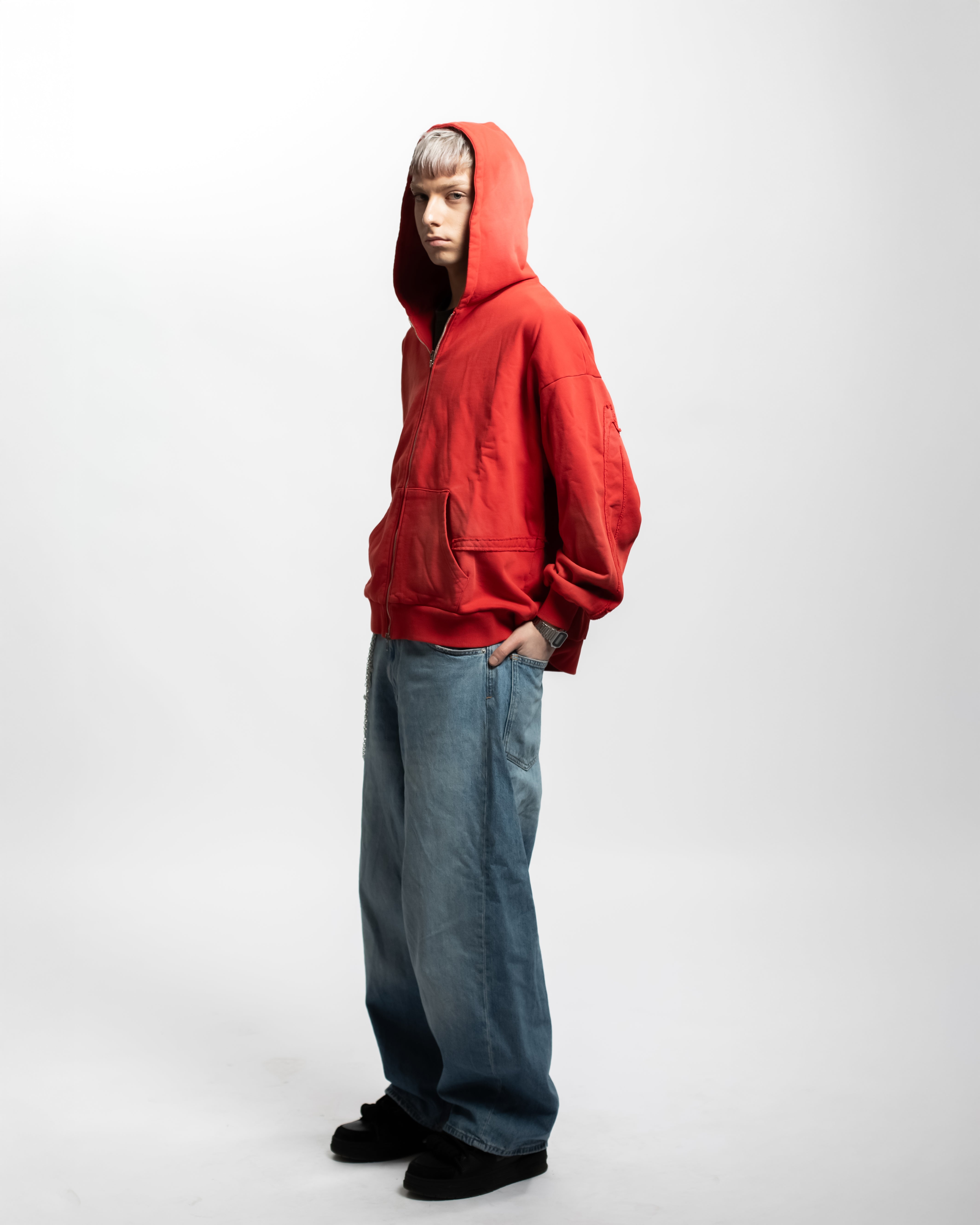 FIORE - RED ZIPPER HOODIE OVERSIZED