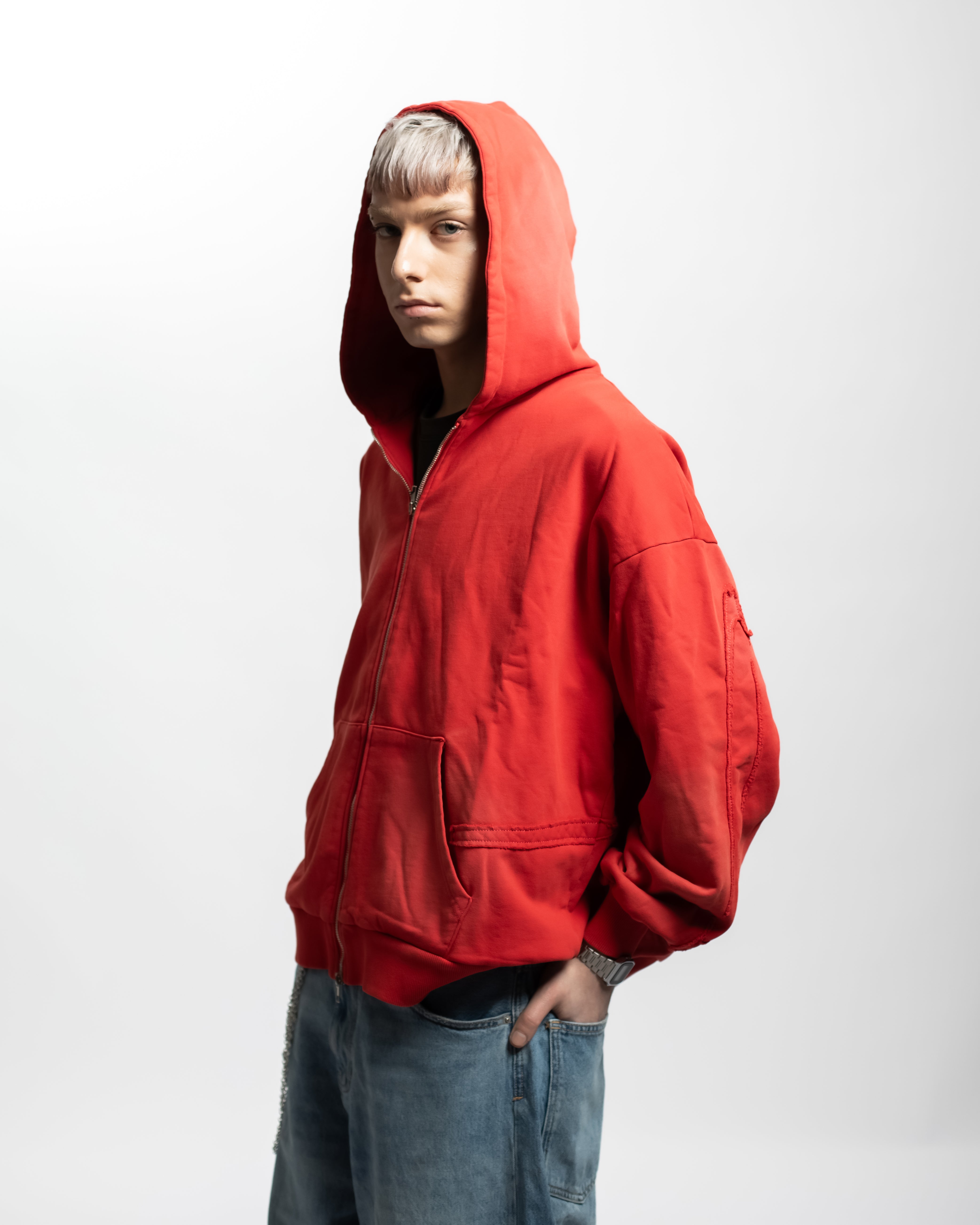 FIORE - RED ZIPPER HOODIE OVERSIZED