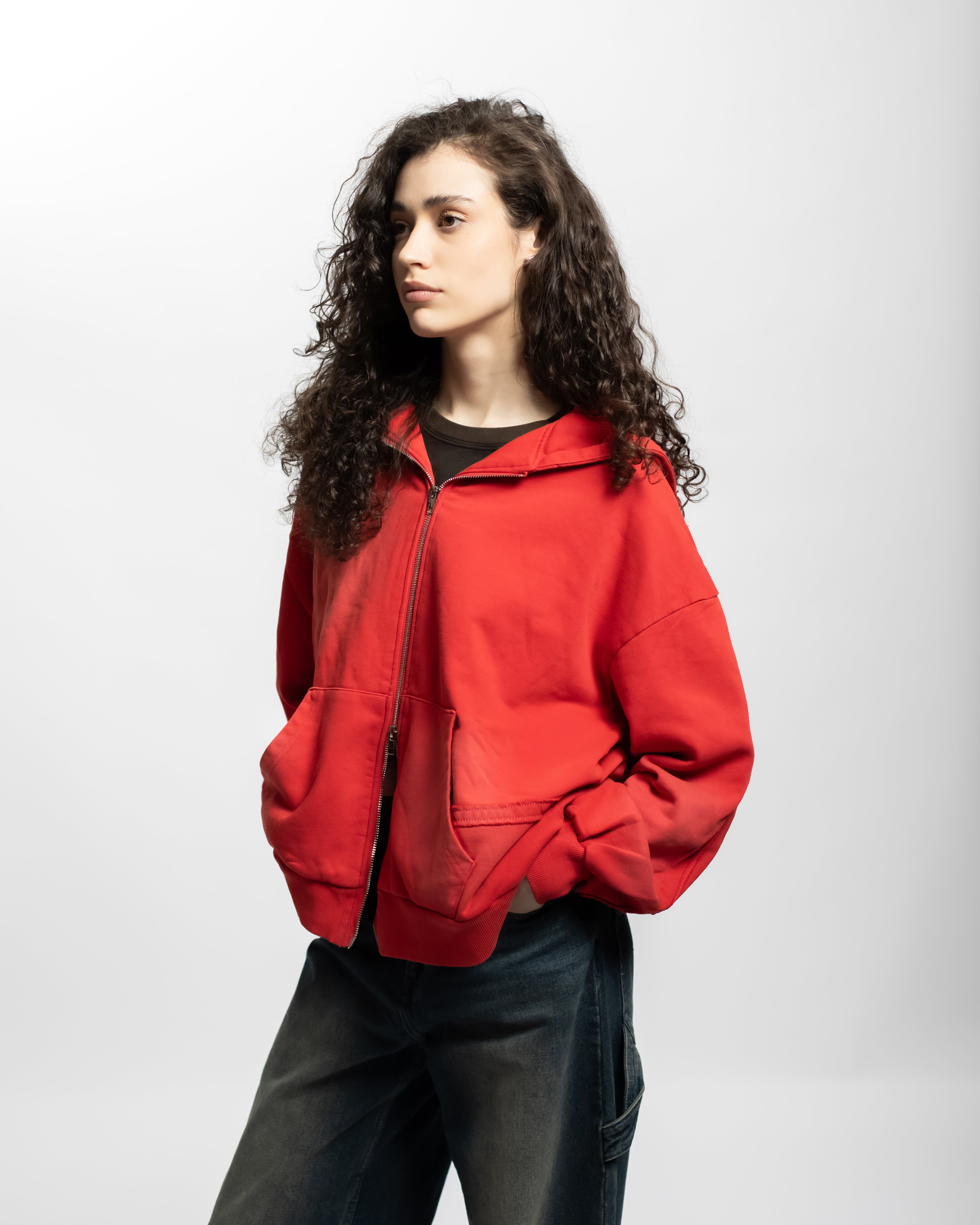 FIORE - RED ZIPPER HOODIE OVERSIZED