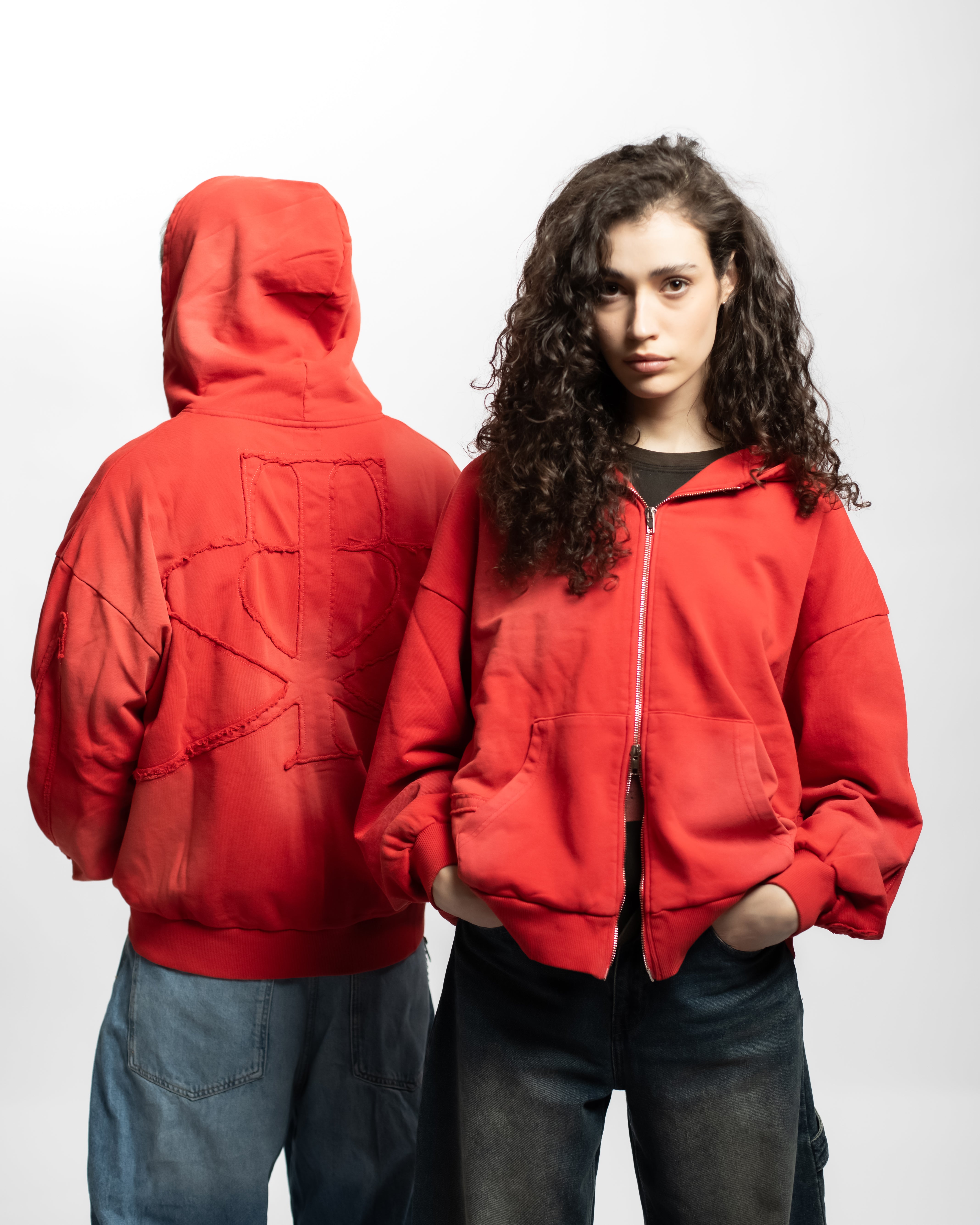 FIORE - RED ZIPPER HOODIE OVERSIZED