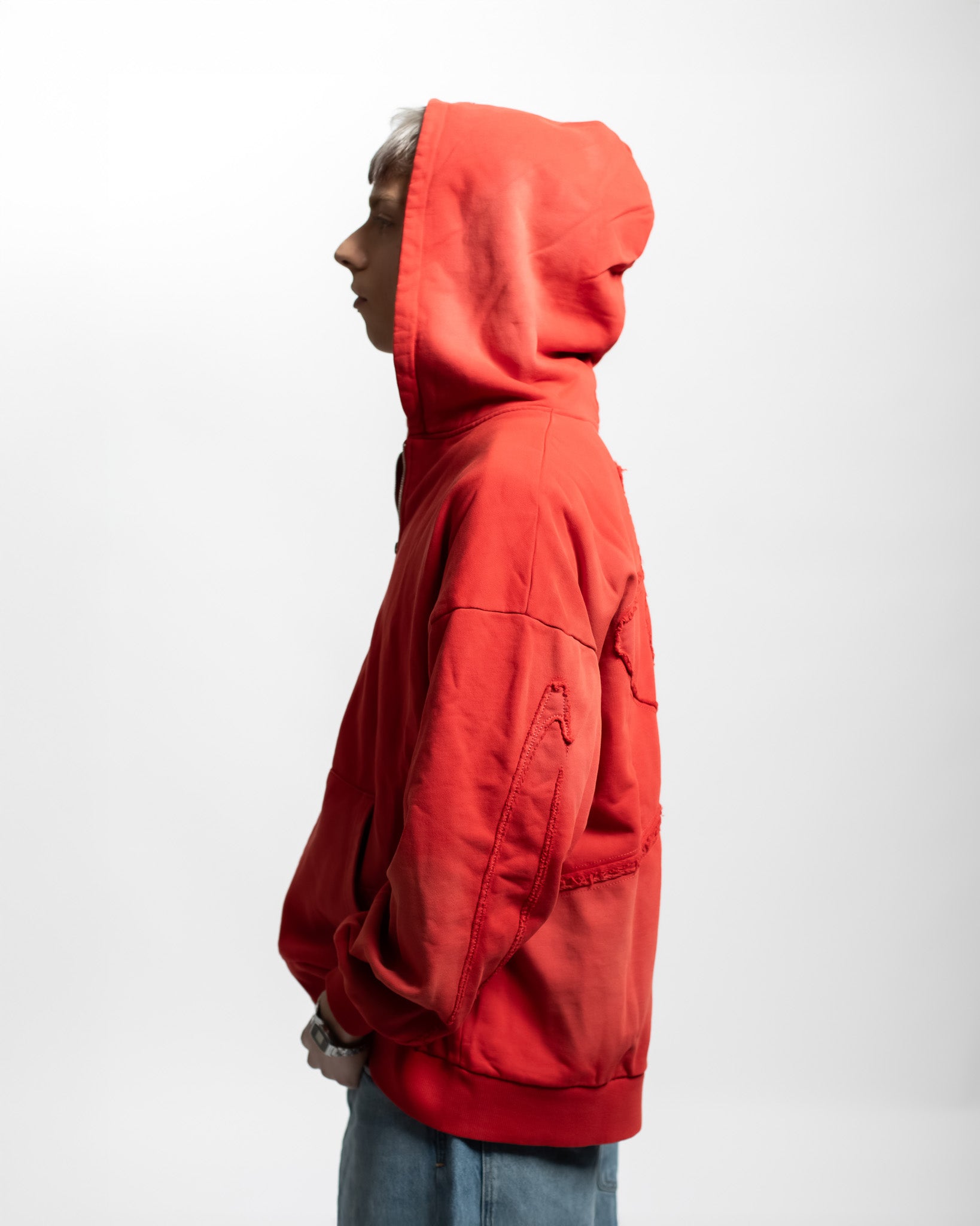 FIORE - RED ZIPPER HOODIE OVERSIZED